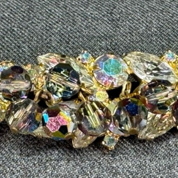 Vintage Juliana cha cha beads AB crystals goldtone metal leaf pin brooch - Picture 6 of 11